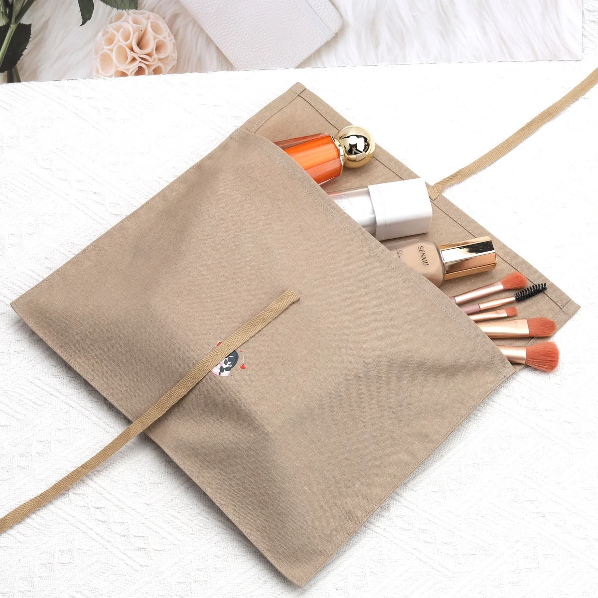 Reusable Custom Logo Printed Brown Cotton Linen Envelope Handbag Dust Bag Soild Scarf T-shirt Clothes Storage Muslin Pouch