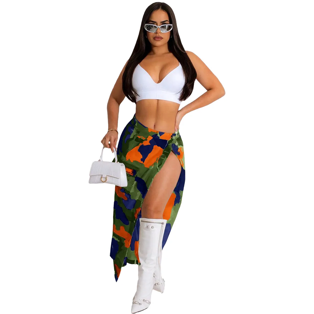 Cotton Camouflage Women Dress & Skirts 2023 Spring Casual Split Skirt For Women Bodycon Skirt with Pockets