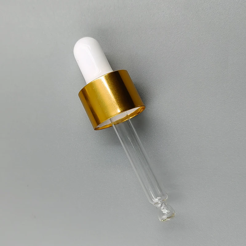 Gold Color 18/410 Din 18 Glass Dropper Pipette PP Aluminium Material for Bottles Packaging Tubes Cans Caps for Cosmetic Oil