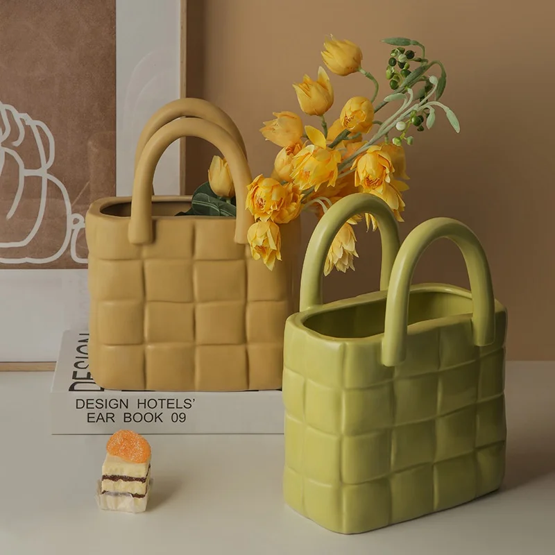 Nordic creative handbags ceramic vases living rooms flower arrangements home decoration ornaments