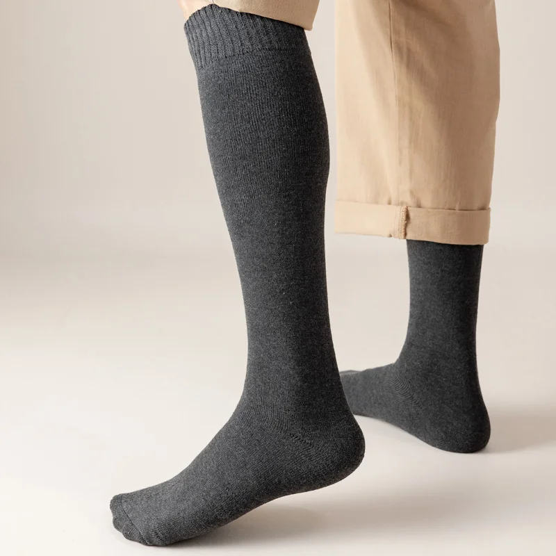 Wholesale custom logo OEM winter socks terry thicken cushion knee high socks cotton warm length snow fluffy soft tube socks