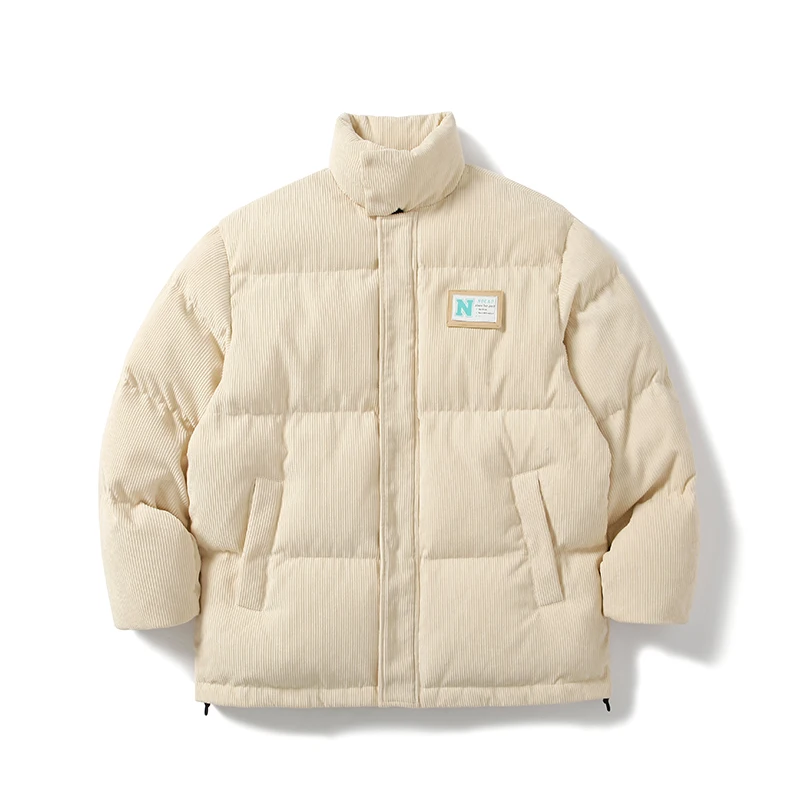 OEM Custom Streetwear  Winter Plain Cropped Lather Padded Bubble Coat  Down Puffer Corduroy Jacket Men
