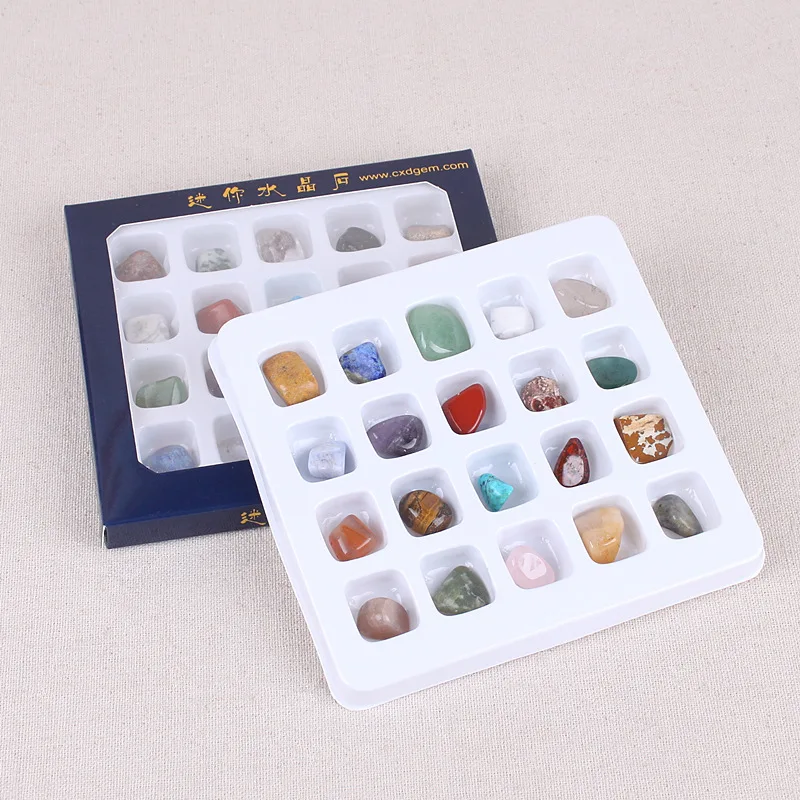 Natural 7 Chakra Crystal Stone Tumbled Different Mineral Rock Crystal Gemstone Set BOX