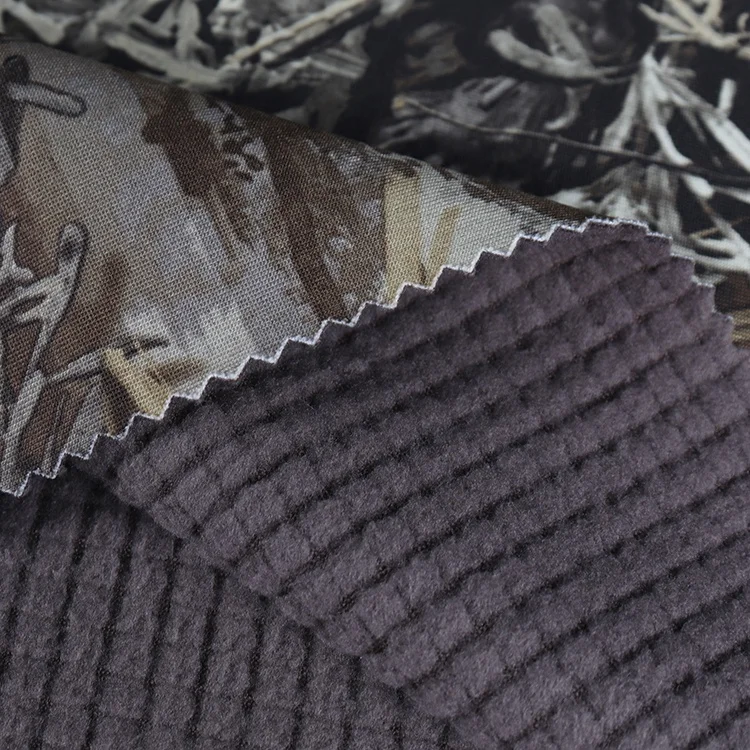Camouflage 3 layer softshell waterproof breathable polar fleece laminated eptfe film functional fabric for outdoor coats