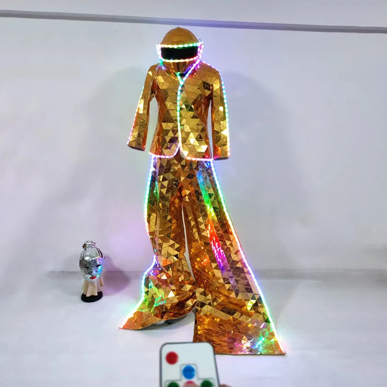 Customized night club entertainment costumes/dance costume props/sliver golden mirror man costume for sale