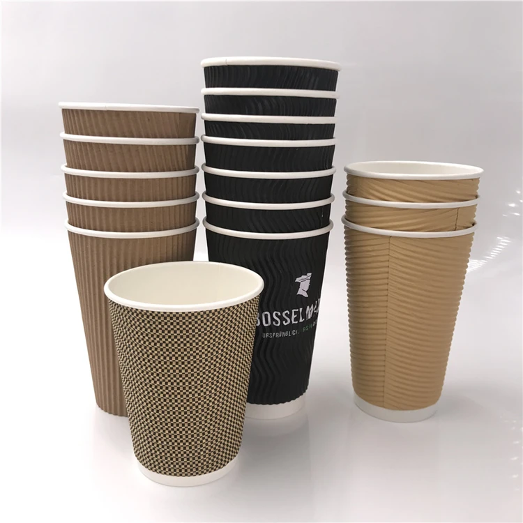 Wholesale Red OEM Double Wall kraft Ripple Paper Cup 12OZ 16OZ Ripple Wall Paper Cup Disposable Coffee Paper Cup