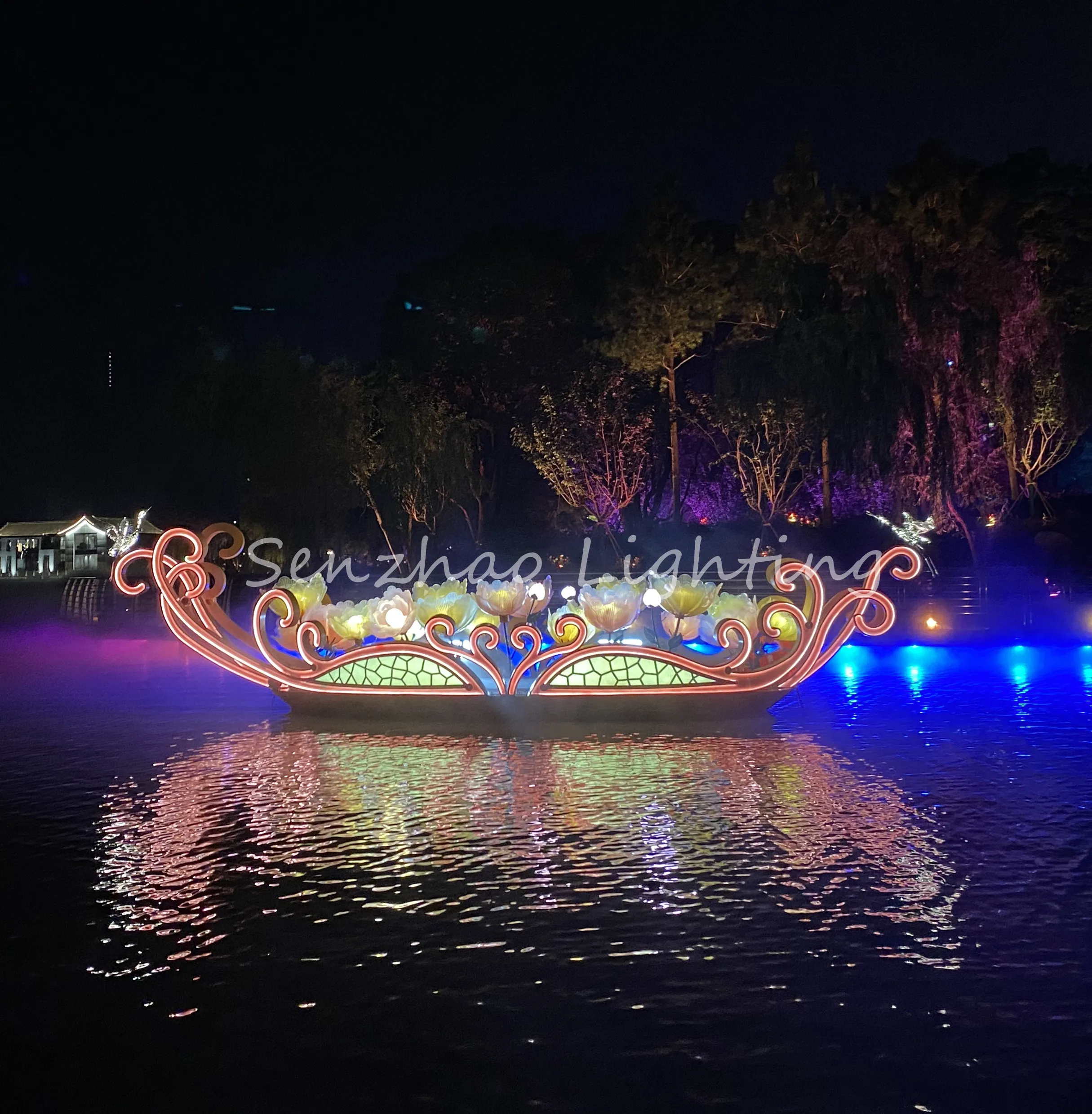 Glowing boat outdoor decorative river landscape garden light sculpture