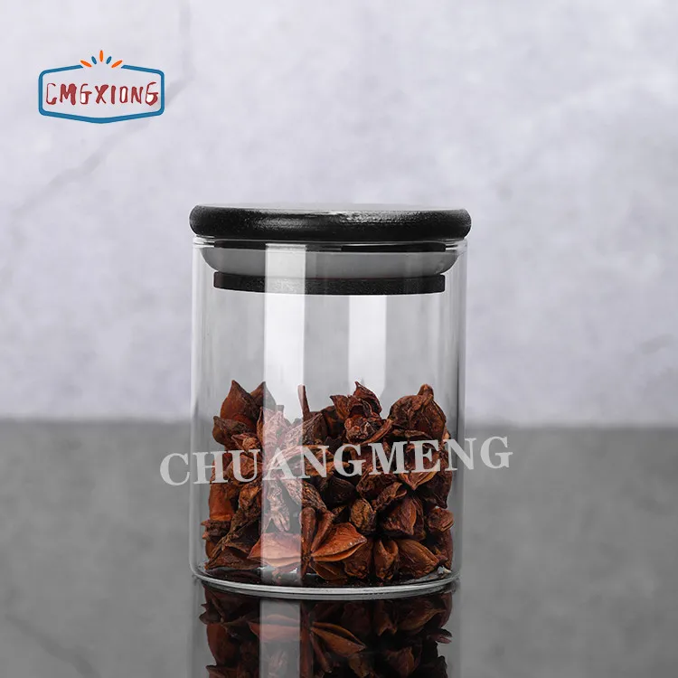 High borosilicate glass sealed food cereal storage containers cans glass jar with bamboo lid