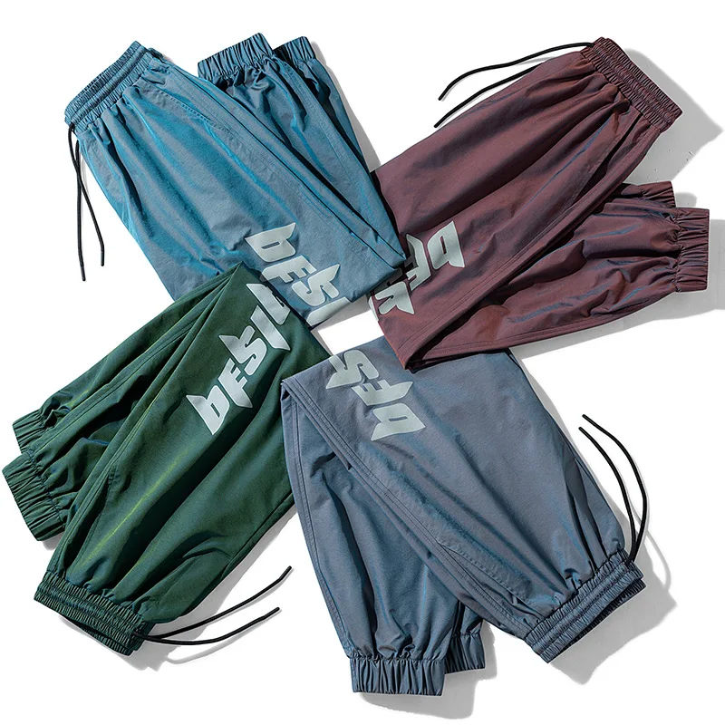 New style  color gradually change function recreational cargo pants male Korean version bright face reflects pair of