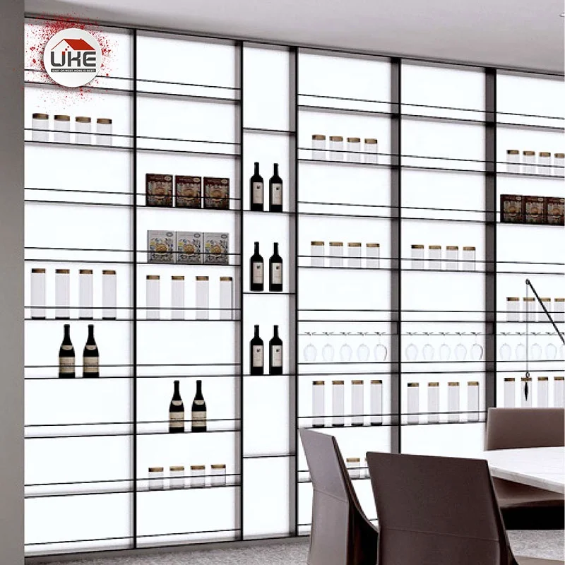 Wine Cabinet Aluminum Shelf With Hanging Cup Holder Minimalist Kitchen Shelving Built-In Led Light Wines Storage Rack