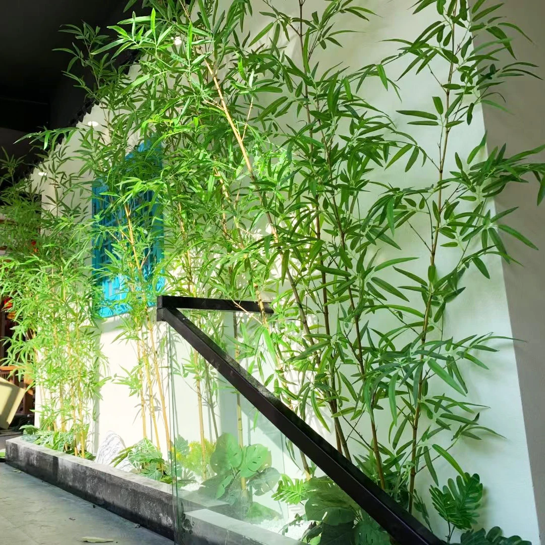 artificial bamboo tree natural golden trunks big leaf PE real touch  Amazon hot sale items BSCI factory direct supply hebei
