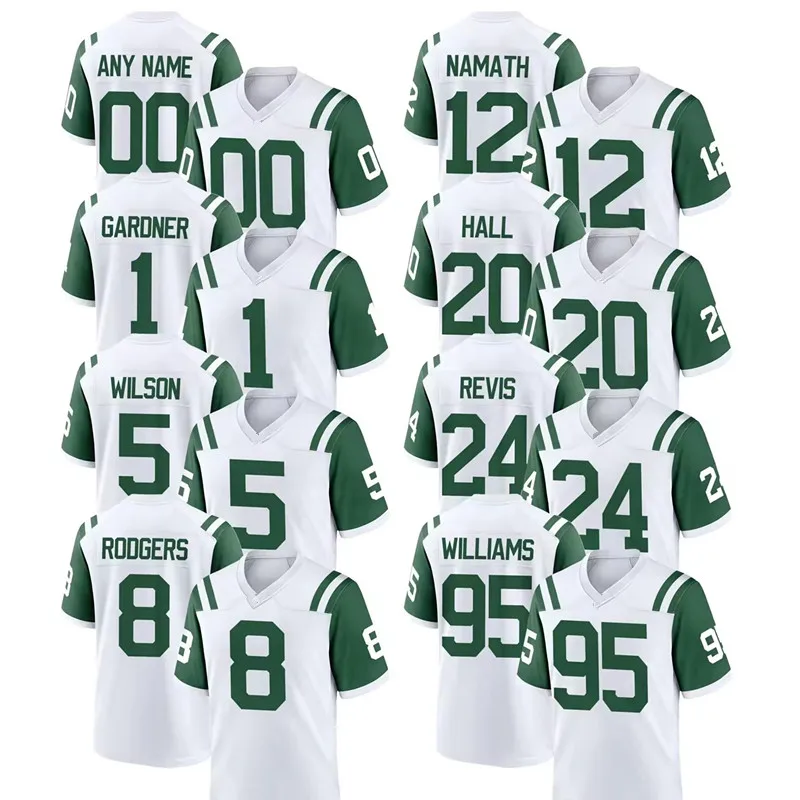 2024 Men New York Jerseys Custom American Football 1 Team 1 Ahmad Sauce Gardner 5 Garrett Wilson 8 Rodgers Stitched Jerseys