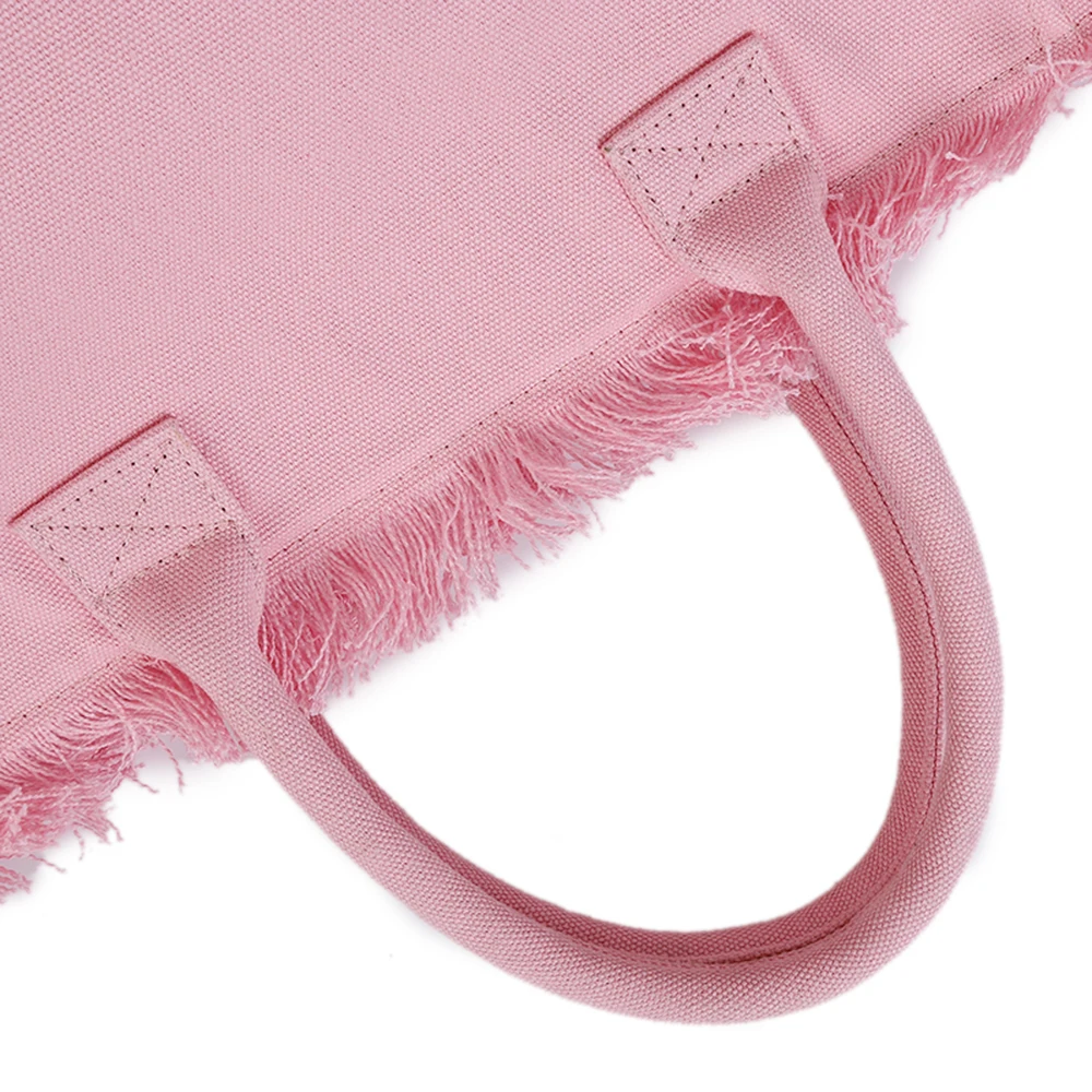 6 Colors Heavy Duty Travel Outdoor Cotton Cloth Hot Beach Bag For Women Waterproof Large Blank Fringe Tassel Tote Bag Canvas