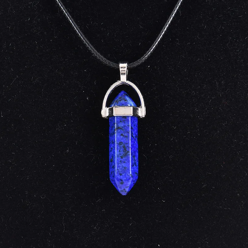 Hot selling natural crystal agate hexagonal column pendant diamond bullet necklace wholesale