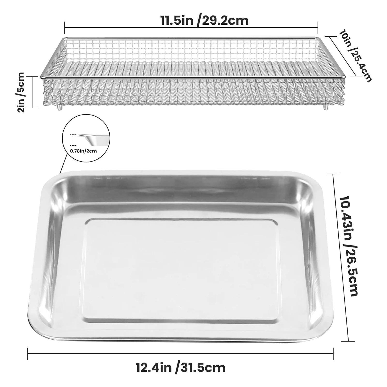 Stainless Steel Air Fryer Basket with Cuisinart Airfryer TOA-060 TOA-065 Baking Tray Pan for Air Fryer Replacement