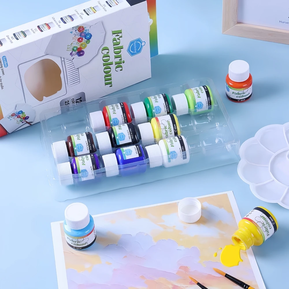 Keep Smiling 12 Color 25ml Non-Toxic Artist Painting Fabric Permanent Paint Set for Clothes Painting