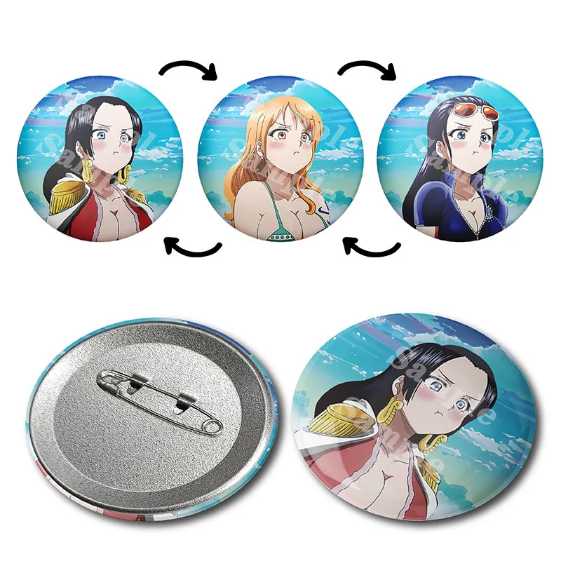 2023 New Product Japanese Anime Character Pins 3D Changing Flip Badges 3D Lenticular Anime Motion Pins Button Badges Tinplate