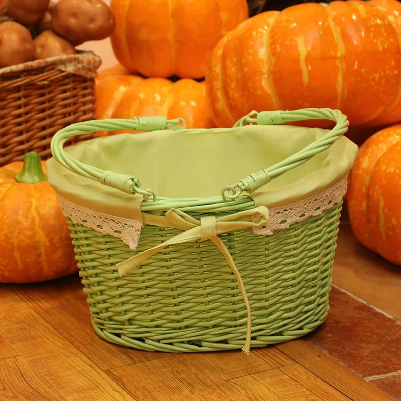 Wholesale cheap empty folding handle picnic basket wicker picnic basket with handle