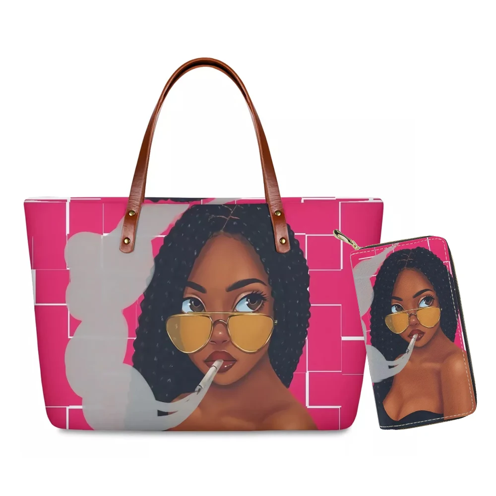 
High Quality High Capacity Two Piece Purse Set Wallets Set Girl Image Handbags Custom Glasses Girl Pattern fashion Shoulder Bags 