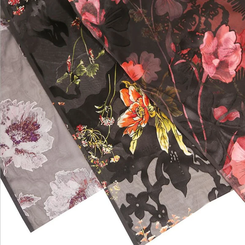 silk printed burnout velvet fabric for clothing Nylon Rayon woven velvet dresses kimono textile custom fashion