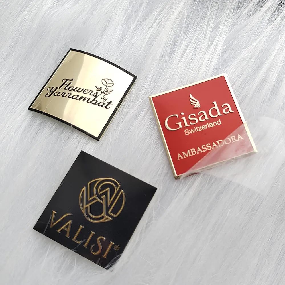 3d embossed black and gold luxury cosmetic packaging clear labels for cosmetic bottles label metal logo plate perfumes