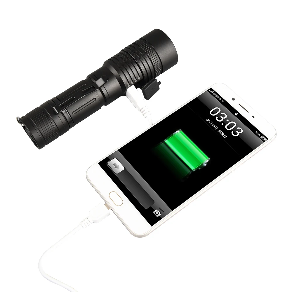 
STARYNITE 1200 lumen rechargeable XHP50 led flashlight powered by 26650 battery 