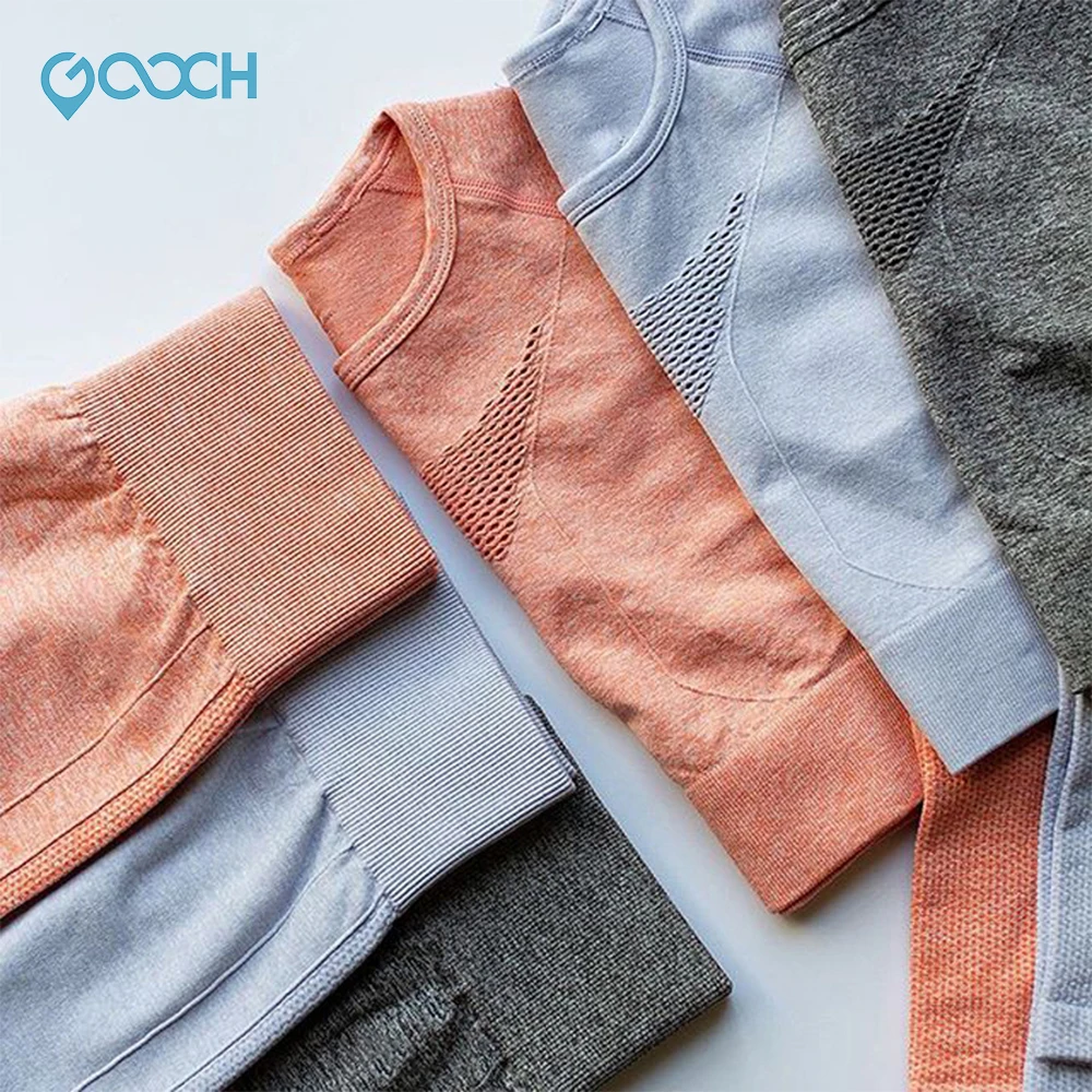 Custom Winter Women Seamless Crop Tops long sleeve t shirt high waisted yoga pants leggings Set fitness sportswear