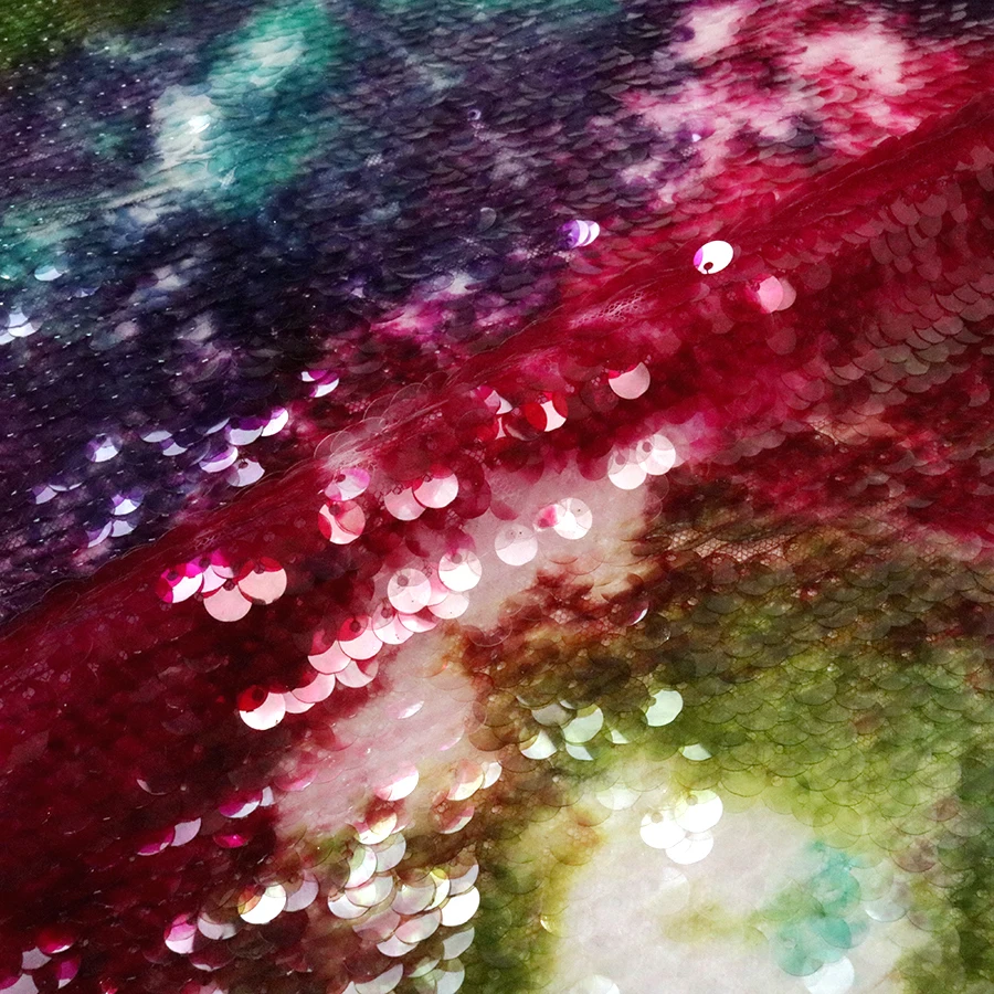 Tie Dyed 5mm Transparent Sequin Fabric Sequin Lace Fabric African Spangle Embroidery for Women Dress