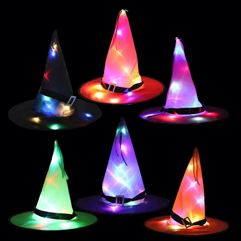
No. 1 2020 YB Custom Halloween Party Decoration Kids Adult Cosplay Wizard Colorful Witch Led Lights Halloween Hats 