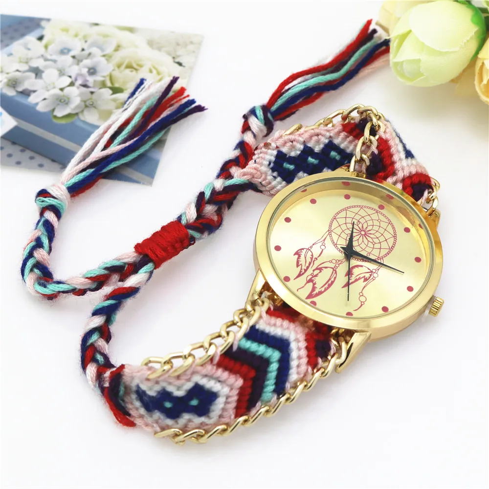 Hot Selling Fashion Watch DIY Knitted Wool Retro Watch Dream Catcher Ladies Quartz Watch Wholesale In Stock