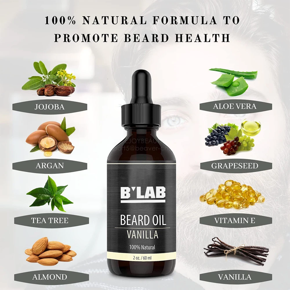 OEM ODM Custom Logo Vegan Hair Care Beard Growth Oil Barber Organic Mens Private Label Beard Oil