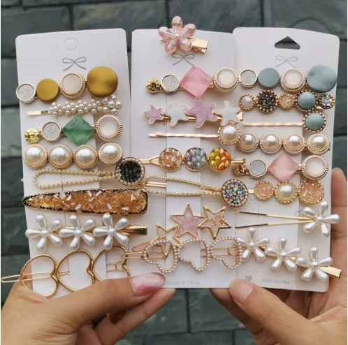 hot selling pearl diamond crystal hair clips hair pins sets summer classic heart star flower hairclips Barrettes hair ornament.png