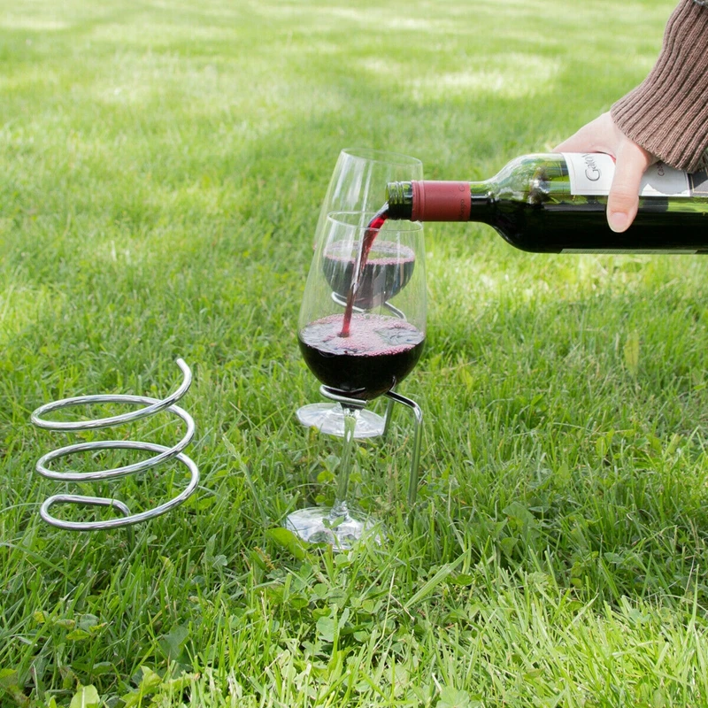 Outdoor Wine Accessories Stick, Wine Drinking Bottle Glass Cup Stakes Holder Rack For Garden Party