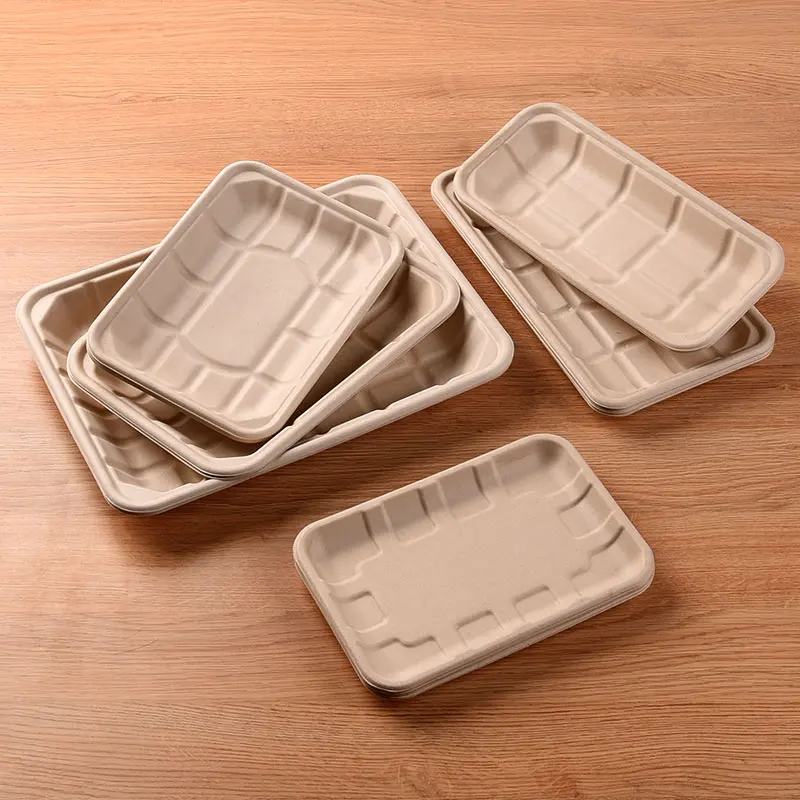 Hot Sale Compostable Dishes Sugarcane Bagasse Biodegradable Vegetable Meat Tray