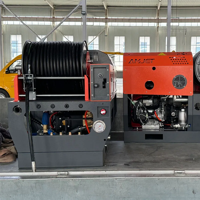 AMJET Energy saving 200bar 65lpm Remote control high pressure water jet sewer cleaning machine Truck Mount sewer Pressure Washer
