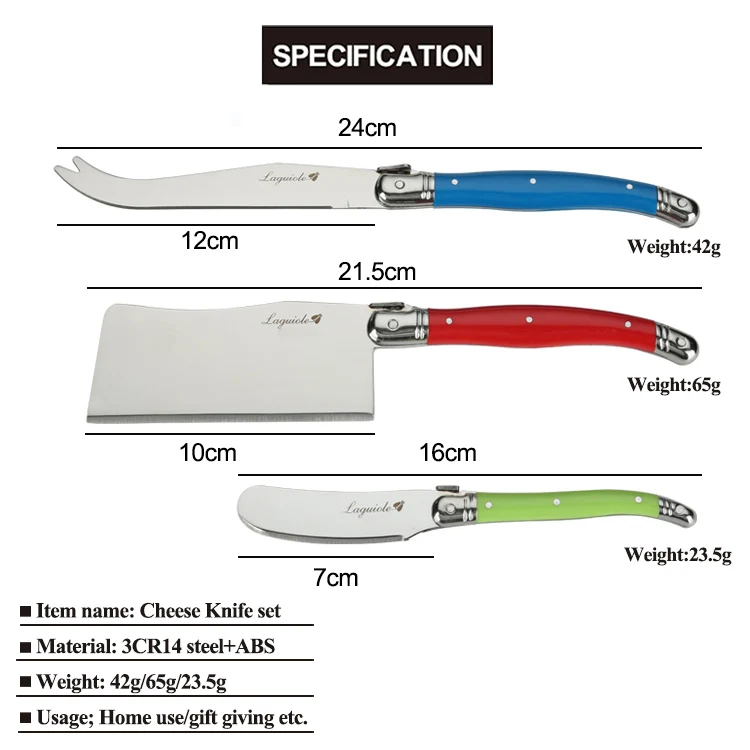 Hot Selling  Price Professional Laguiole Butter Cheese Knives with Plastic Handle Cheese Tools with Gift Box