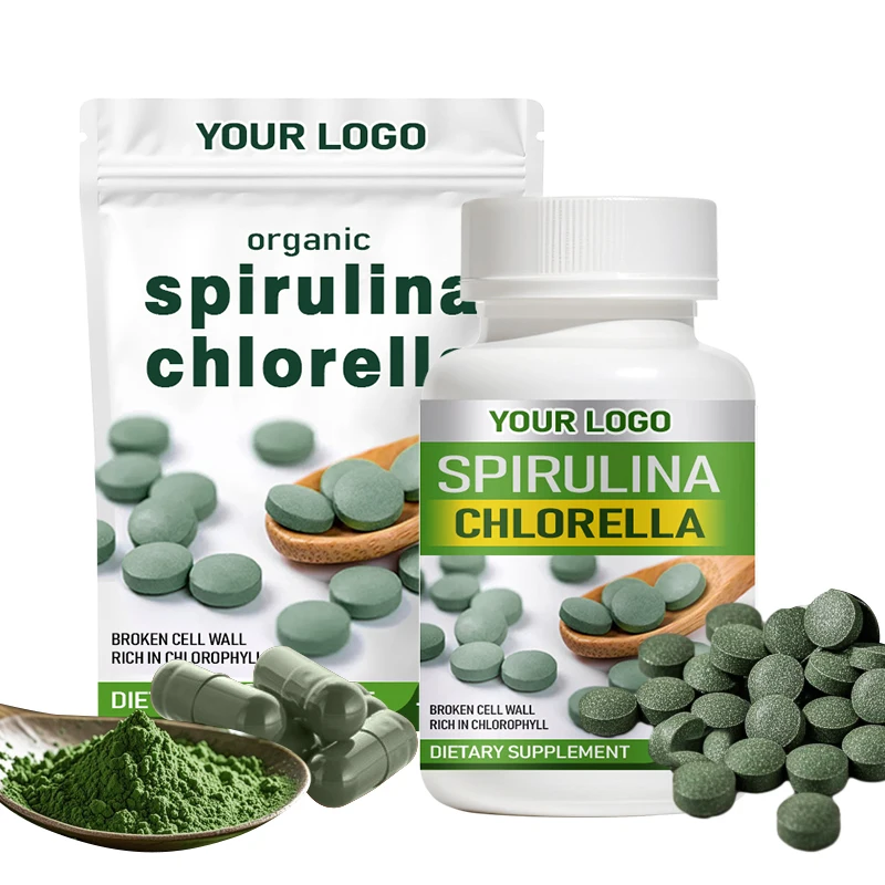 Private Label Organic Chlorella Spirulina Powder Tablet Capsule Orgainc Spirulina Capsules Supplements For Digestive Health