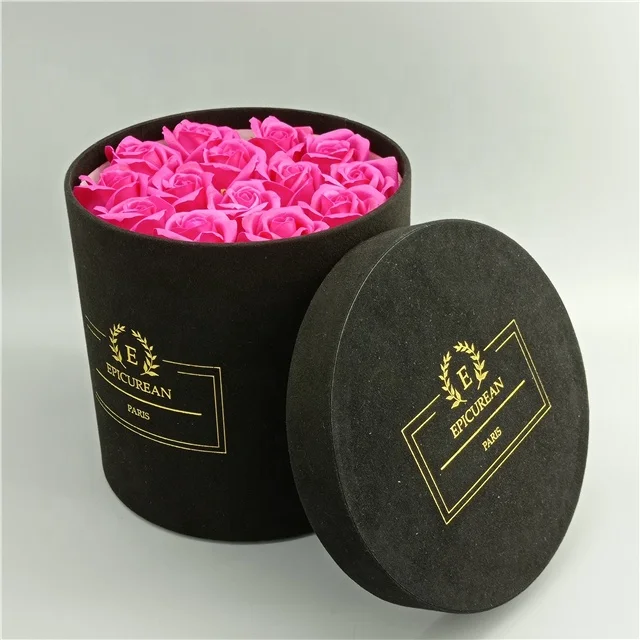 Velvet Custom Round flower gift box with lid