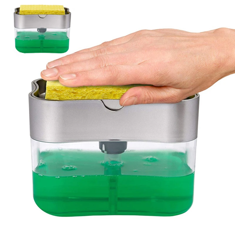 Amazon top selling clear soap pump sponge caddy liquid soap dispenser with sponge holder