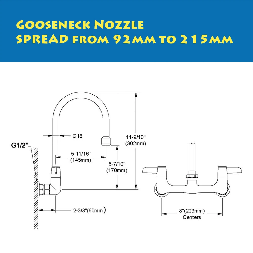 Dual Handle Brass Kitchen faucet Sink Faucet hot cold mixer Kitchen faucet wall mounted Kitchen taps