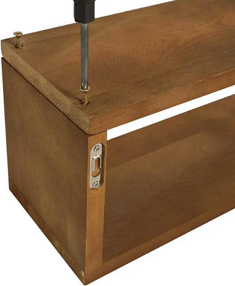 
24-Inch Natural Wood Finish Wood Wall Mounted Floating Shelf, Rectangular Display Shadow Boxes Set of 2 