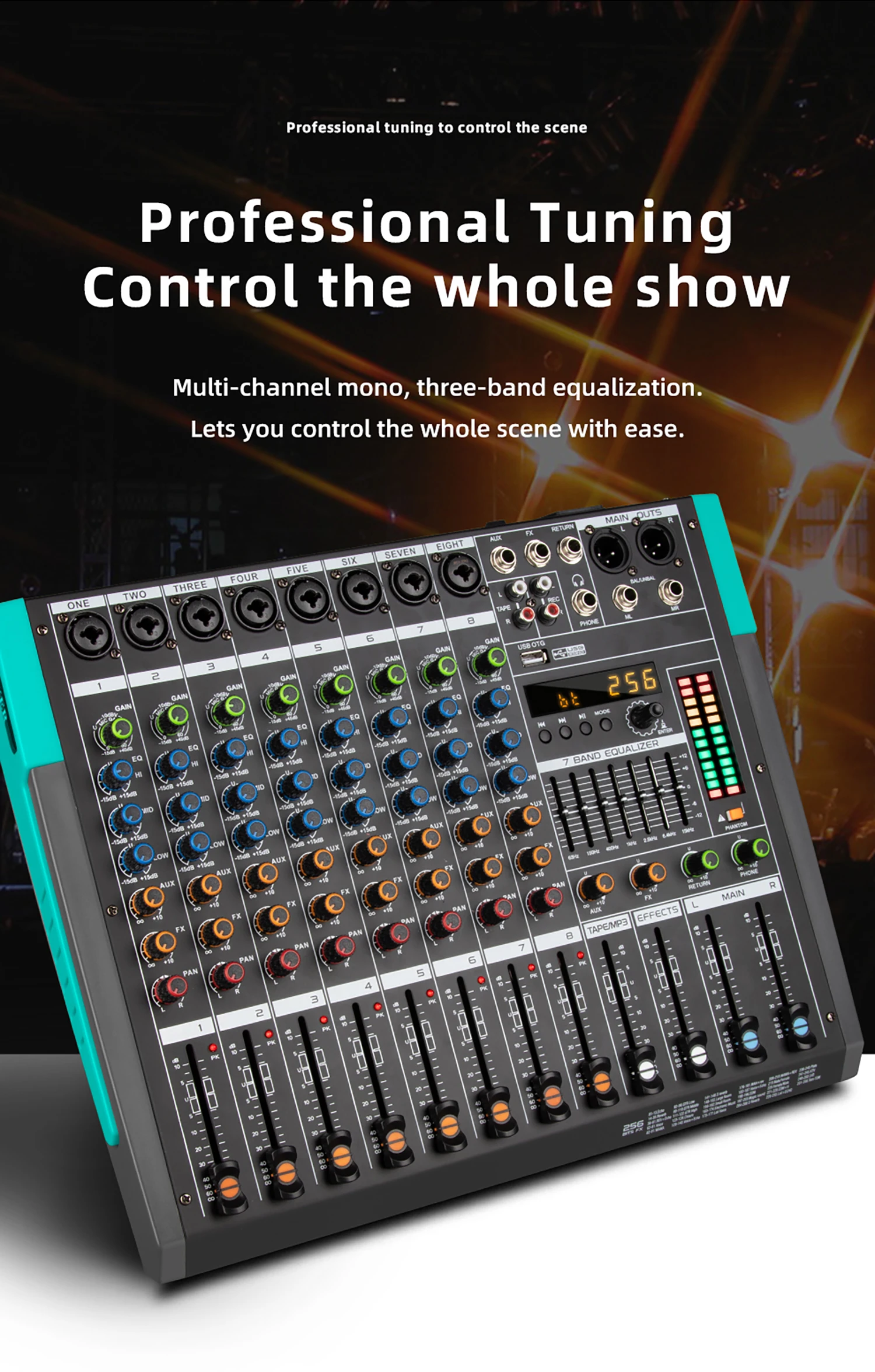 GAX-PA8 2024 Newest Professional Mixer Audio 6 Mono channel Mixing Console Buit-in MP3 Player Use for Home Party