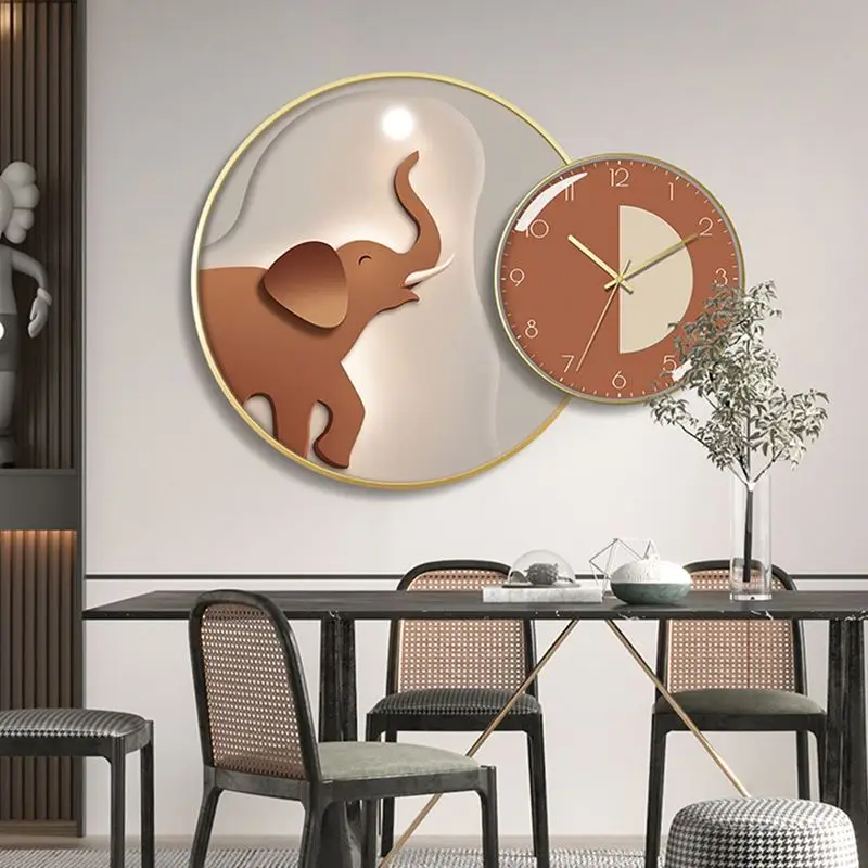 Modern fashion Nordic style cute animals Modern simple circular decorative painting wall clock