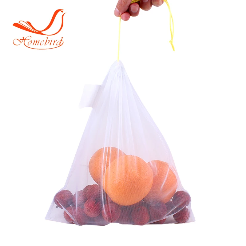 
HW0008 ISO9001 Factory direct supply no plastic reusable mesh net drawstring carry fruit bag 
