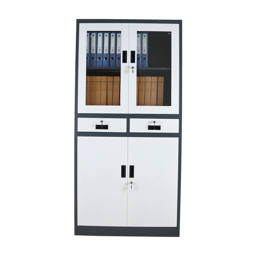 Modern Office Metal furniture 2 Swinging Glass Doors with 2 Drawers File Storage Cabinets
