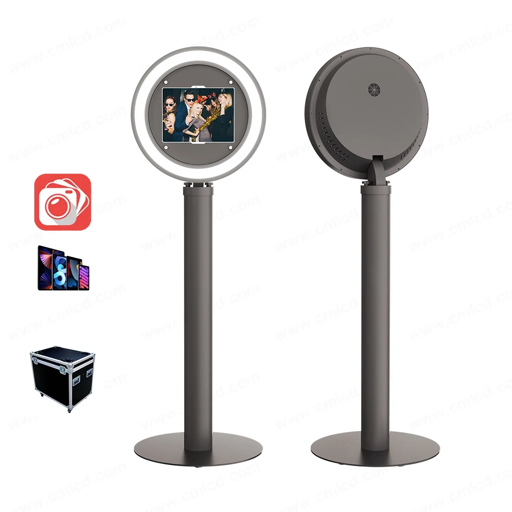 Portable Selfie Photobooth Head Angle Adjustable Front Mount Ipad Ring Led Light Magic Mirror ipad Photo Booth Aluminum Shell