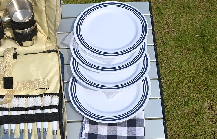 Outdoor Picnic Backpack Bag For 4 Person With Detachable Bottle/Wine Holder Fleece Blanket