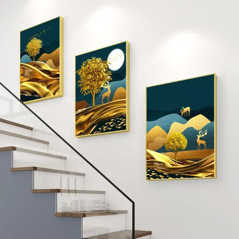 Wholesale Framed Wall Art Painting Modern Luxury Decoration Painting Design Crystal Porcelain Painting 3 Pcs In A Set