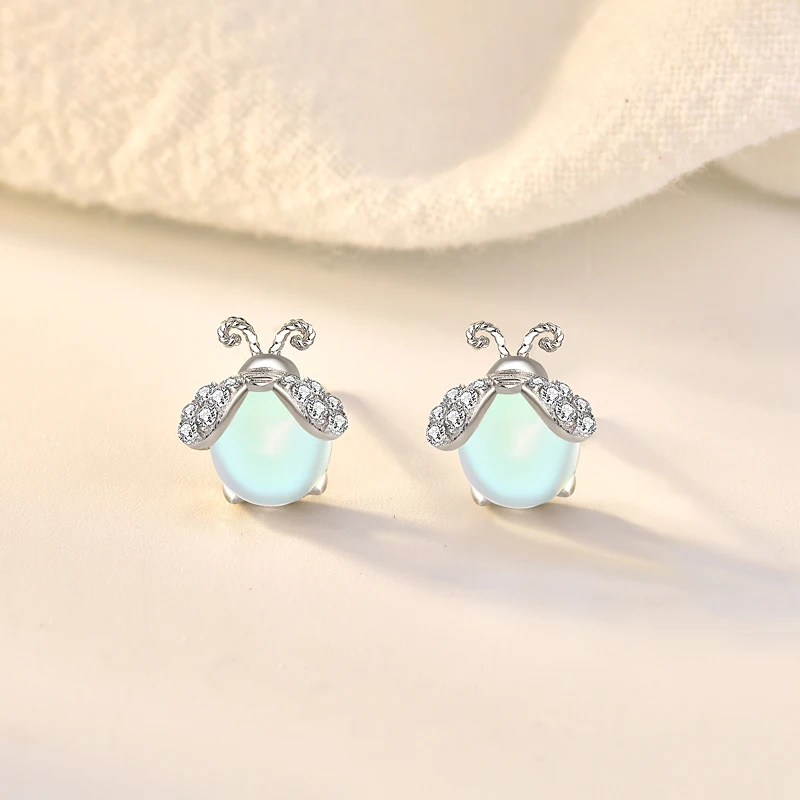 Hot sale original design cartoon 925 silver Aurora Glowworm moonstone stud earrings jewelry silver earrings for gift jewelry