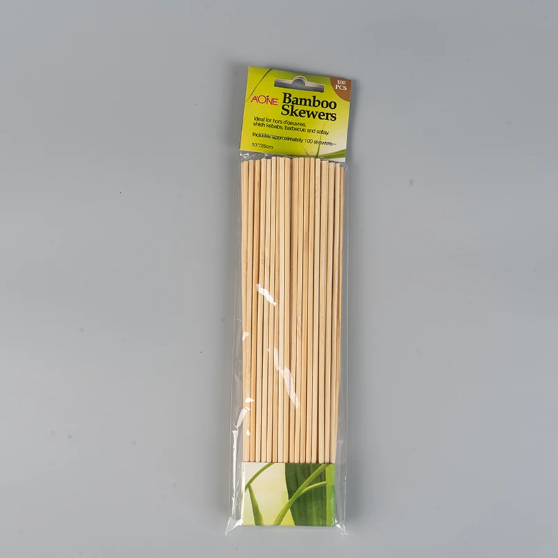 3x250mm Natural Round Skewer Bamboo Sticks For Bbq, 100 PCS in polybag